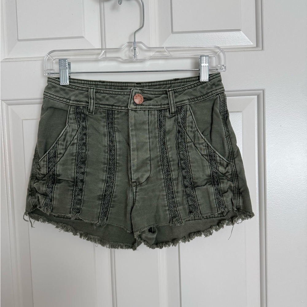 Free People Green Cargo Shorts with Distressed Hem